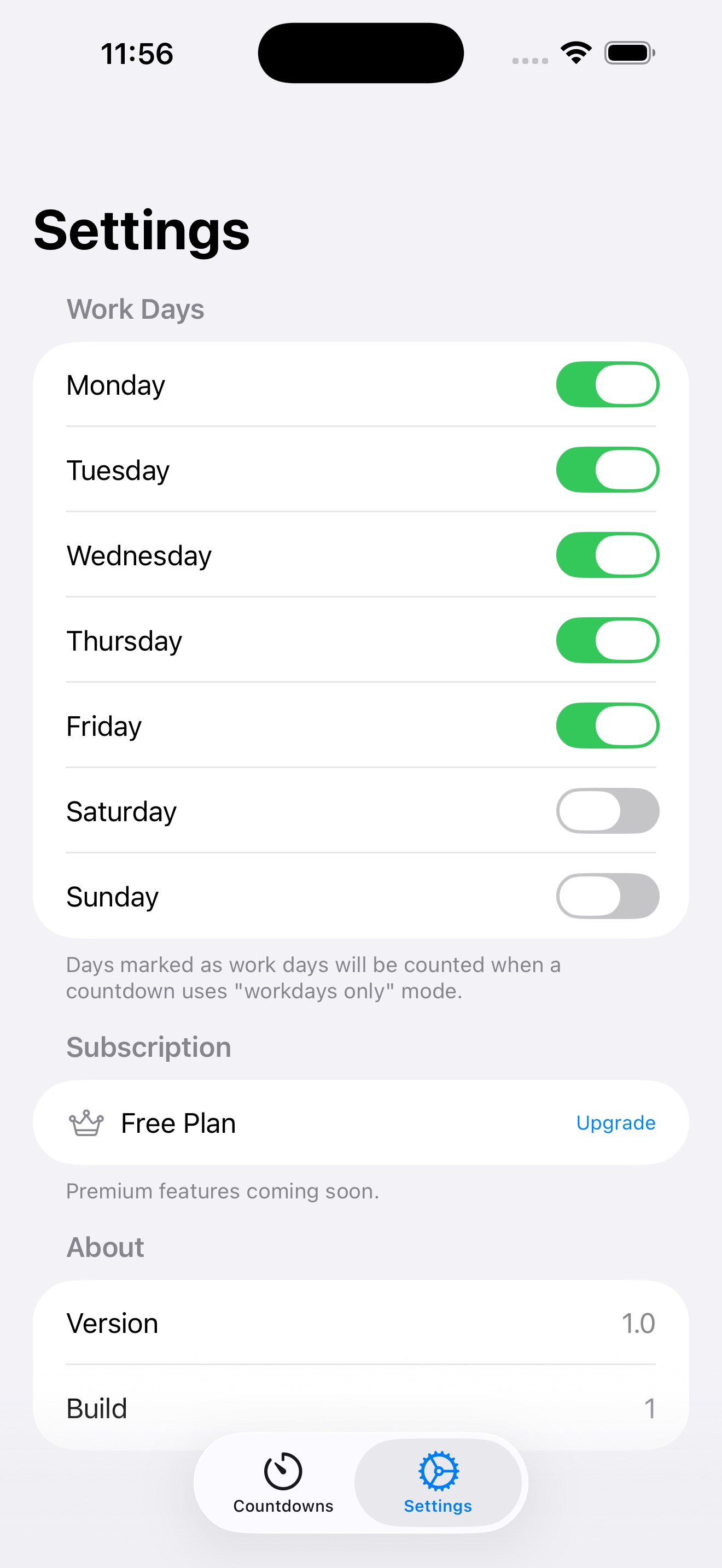 Count Me Down showing widget options